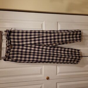 Checkered Wide-Leg Linen Pants